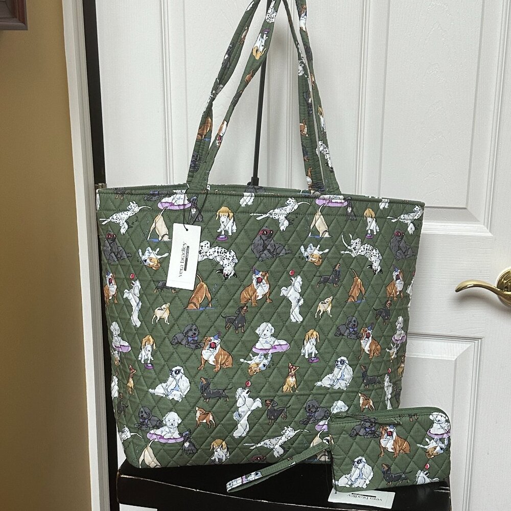 VERA BRADLEY DOG PARK GRAND TOTE + WRISTLET (SET):NWT DOGS